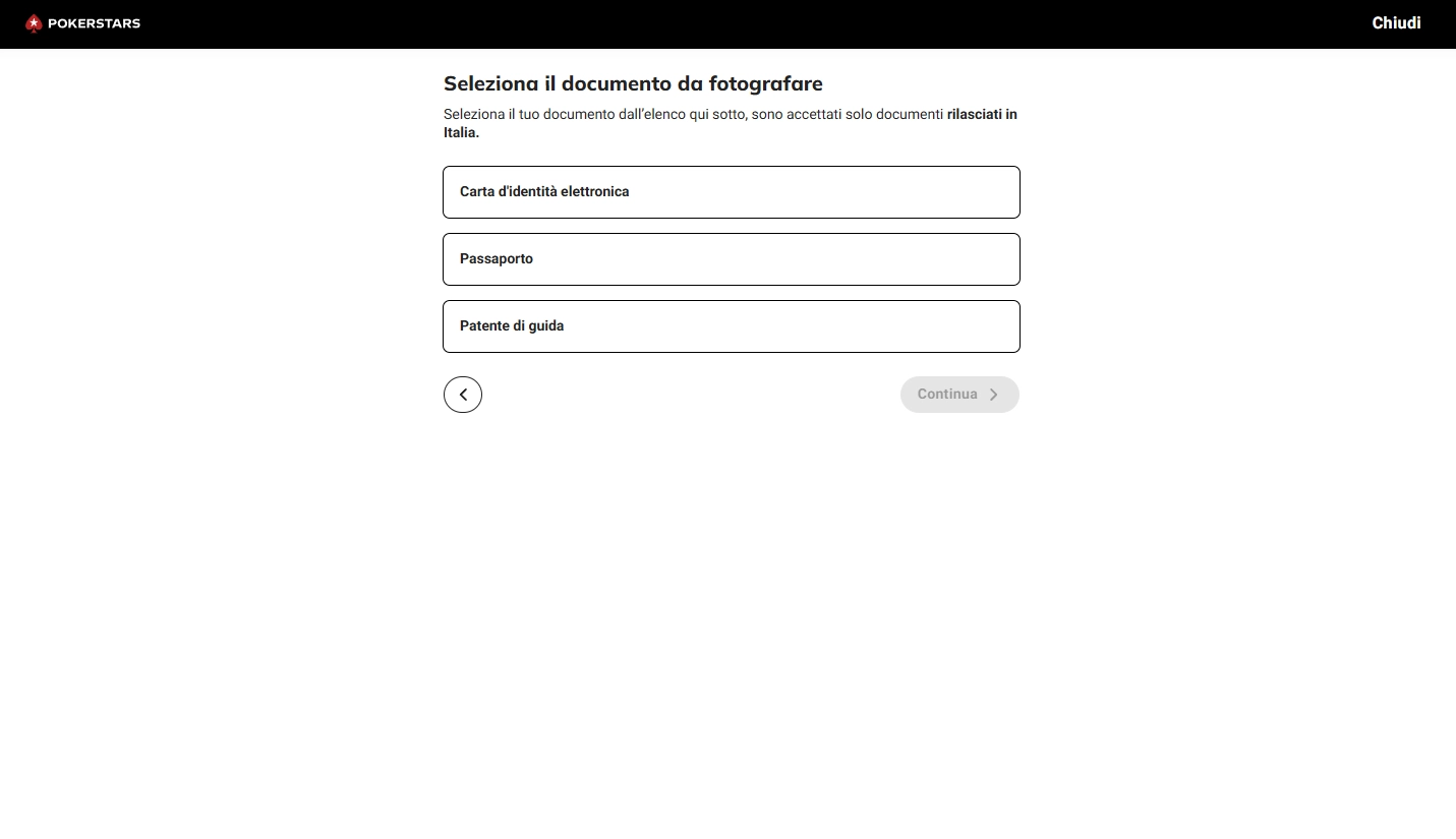 Processo di registrazione Pokerstars Casino